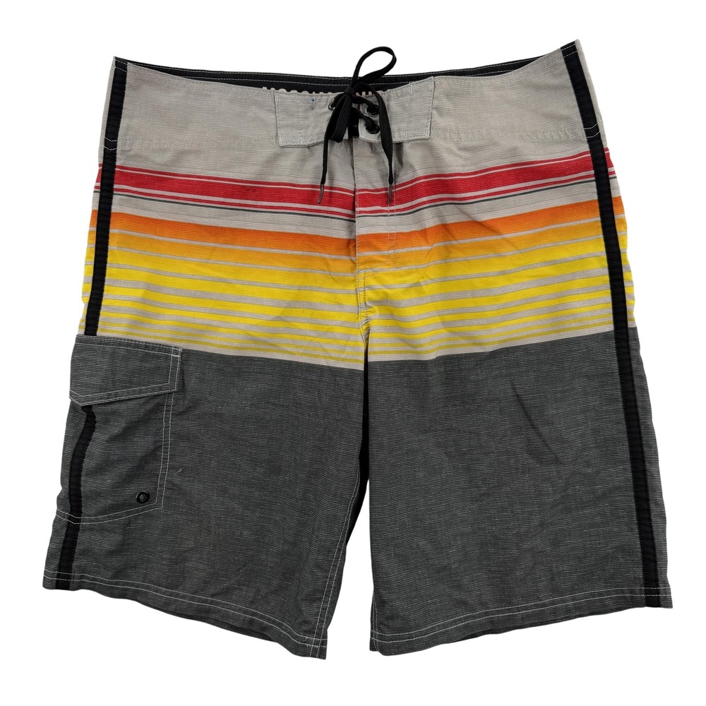 Mossimo Supply Co Board Shorts Mens‎ 30 Gray Red Yellow Stripe Swim Trunks Cargo